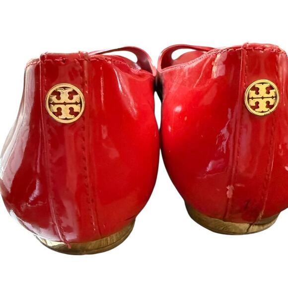 Tory Burch Red Patent Peep Toe Wedge Flats Size 7 - Picture 3 of 5